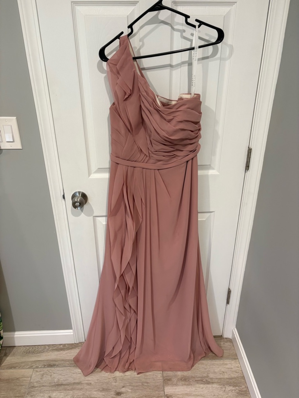 Azazie One-Shoulder Dusty Rose Chiffon Gown